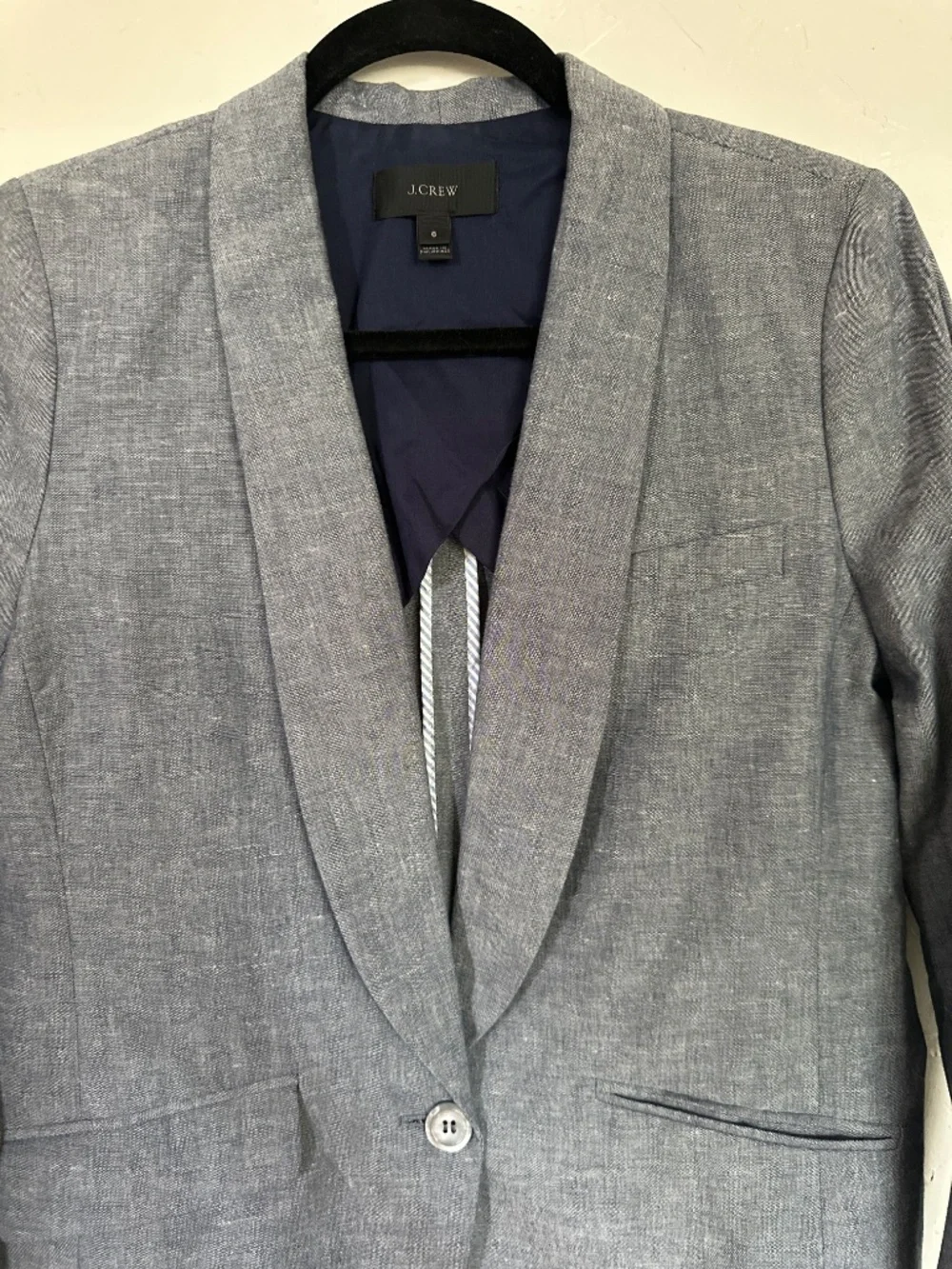 J. Crew Unstructured Blazer in Cotton and Linen Blend Deep Water Blue 6